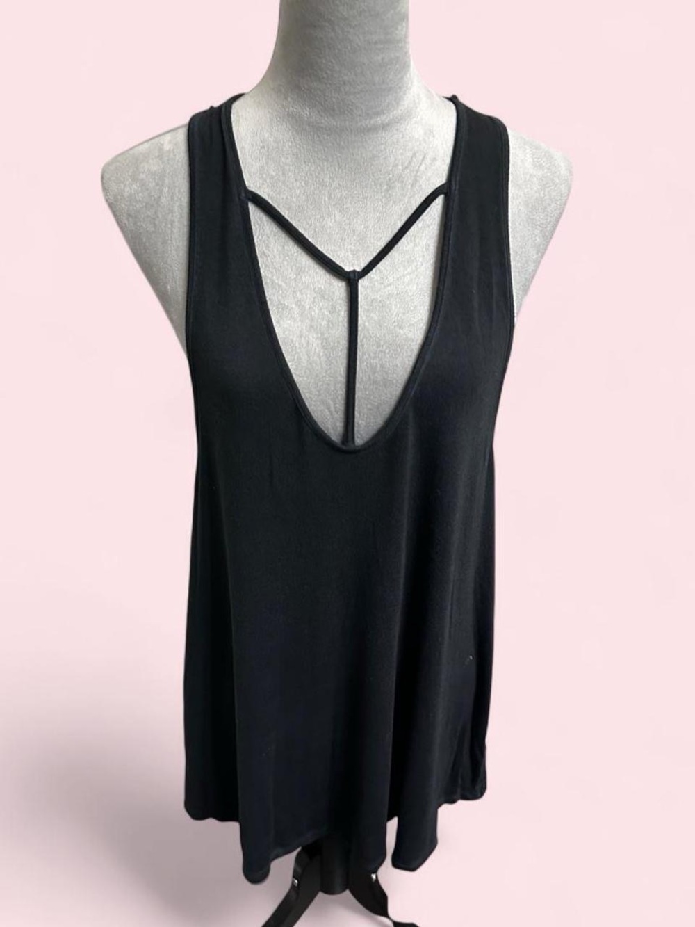 We The Free Black Caged Deep V Racerback Tunic Tank Top Mini Dress